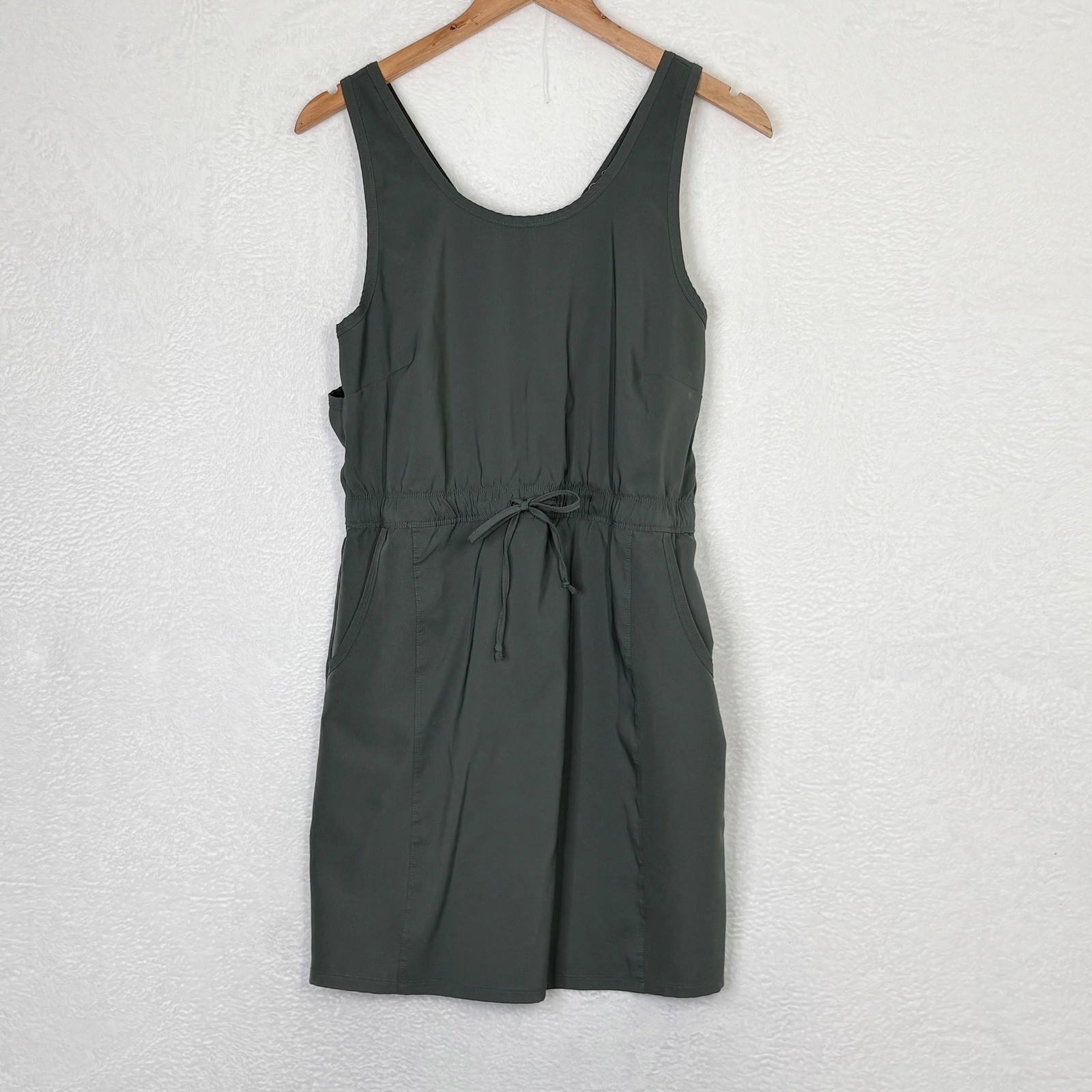 Marika Bristol Utility Drawstring Waist Sleeveless Dress Small Gray Green Sport