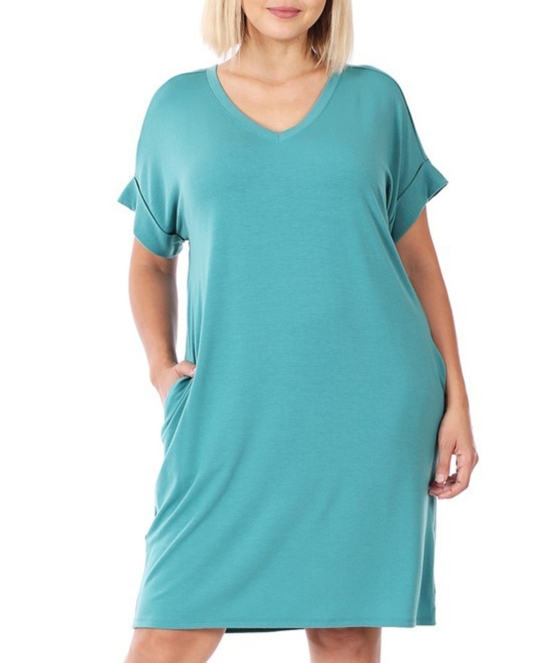 Zenana Plus Size T‑Shirt Dress with Pockets – Charcoal, Deep Sky, Lavender, Teal