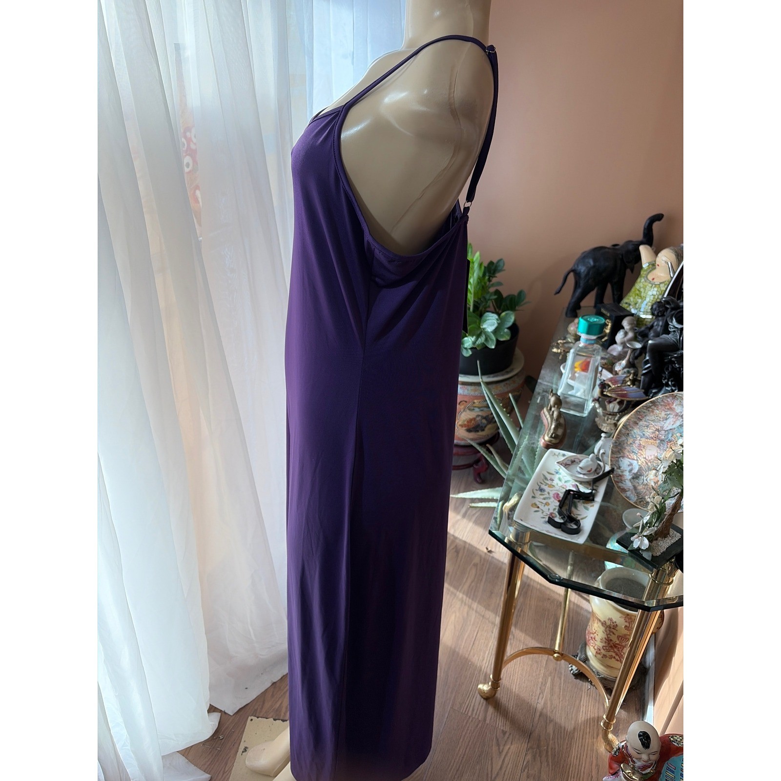 Purple Spaghetti Strap Midi Dress Scoop Neck Stretch Bodycon Sleeveless Purple