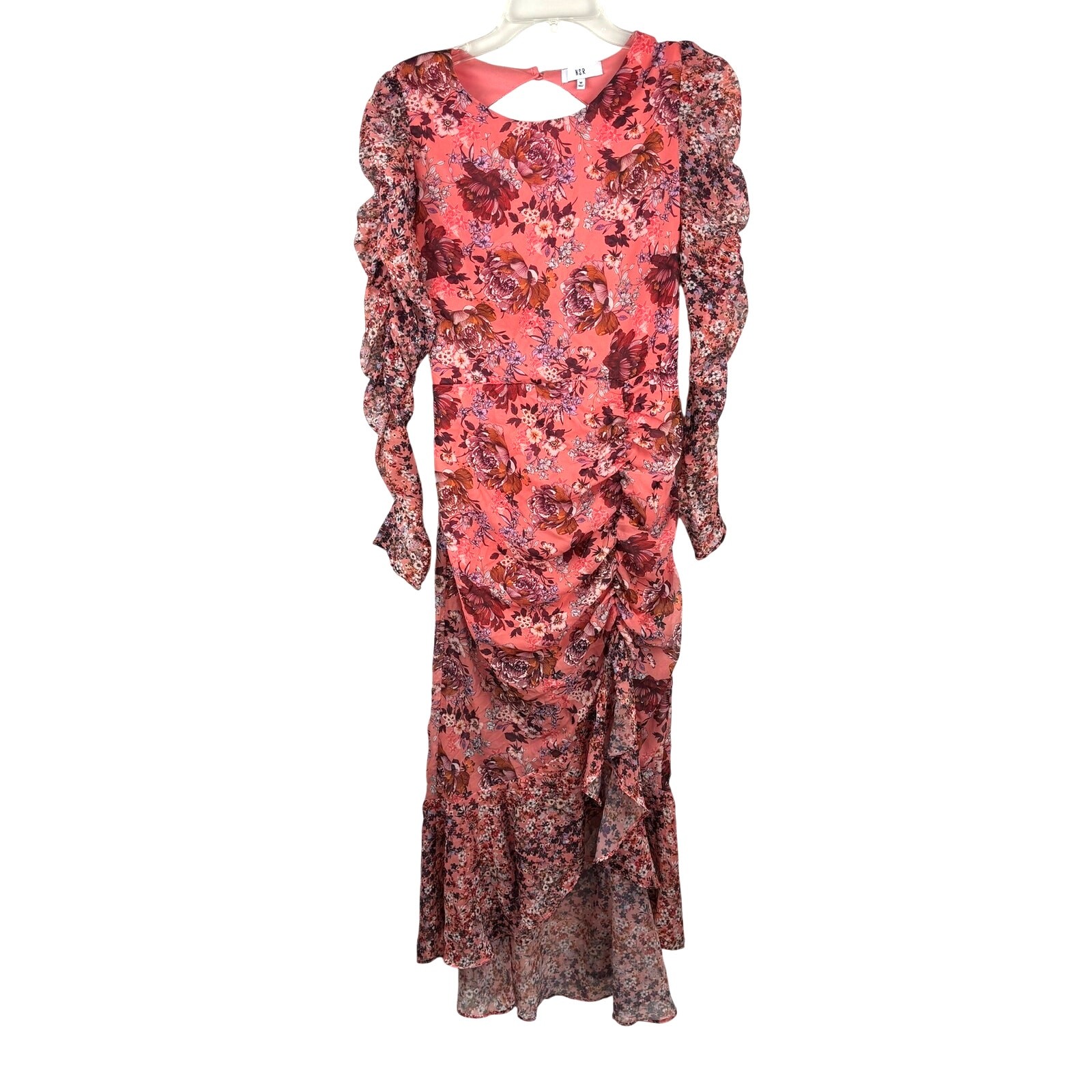 Revolve NSR Floral Maxi Dress Puff Sleeve Pink Garden Fairy Wedding Guest M