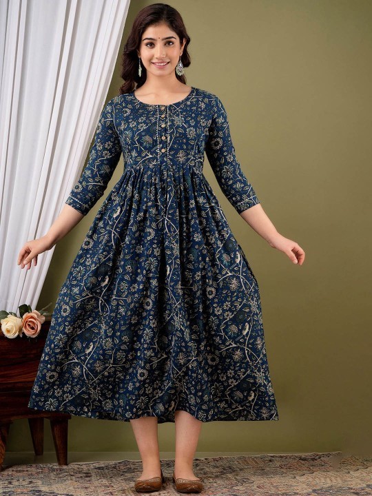 Handmade Floral Cotton Maternity Dress : Nursing Friendly Gown With Side Zipper