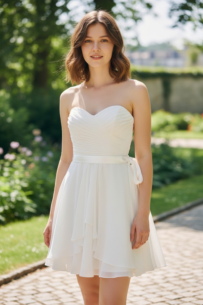 Mori Lee by Madeline Gardner ivory Strapless knee length cocktail Dress size 4