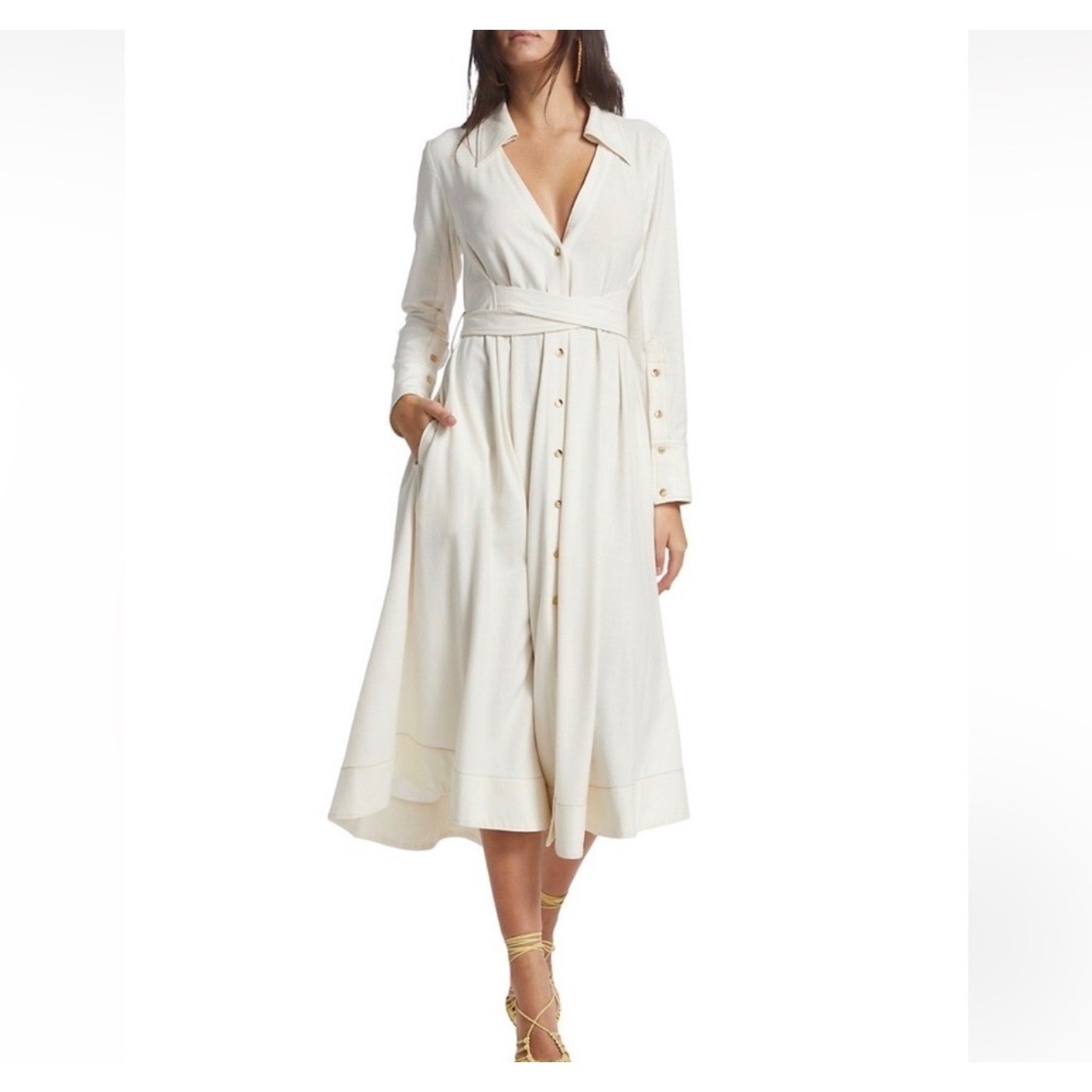 Cult Gaia Nyle Belted Cut-Out Shirtdress Off White Open Back Midi XL NWT