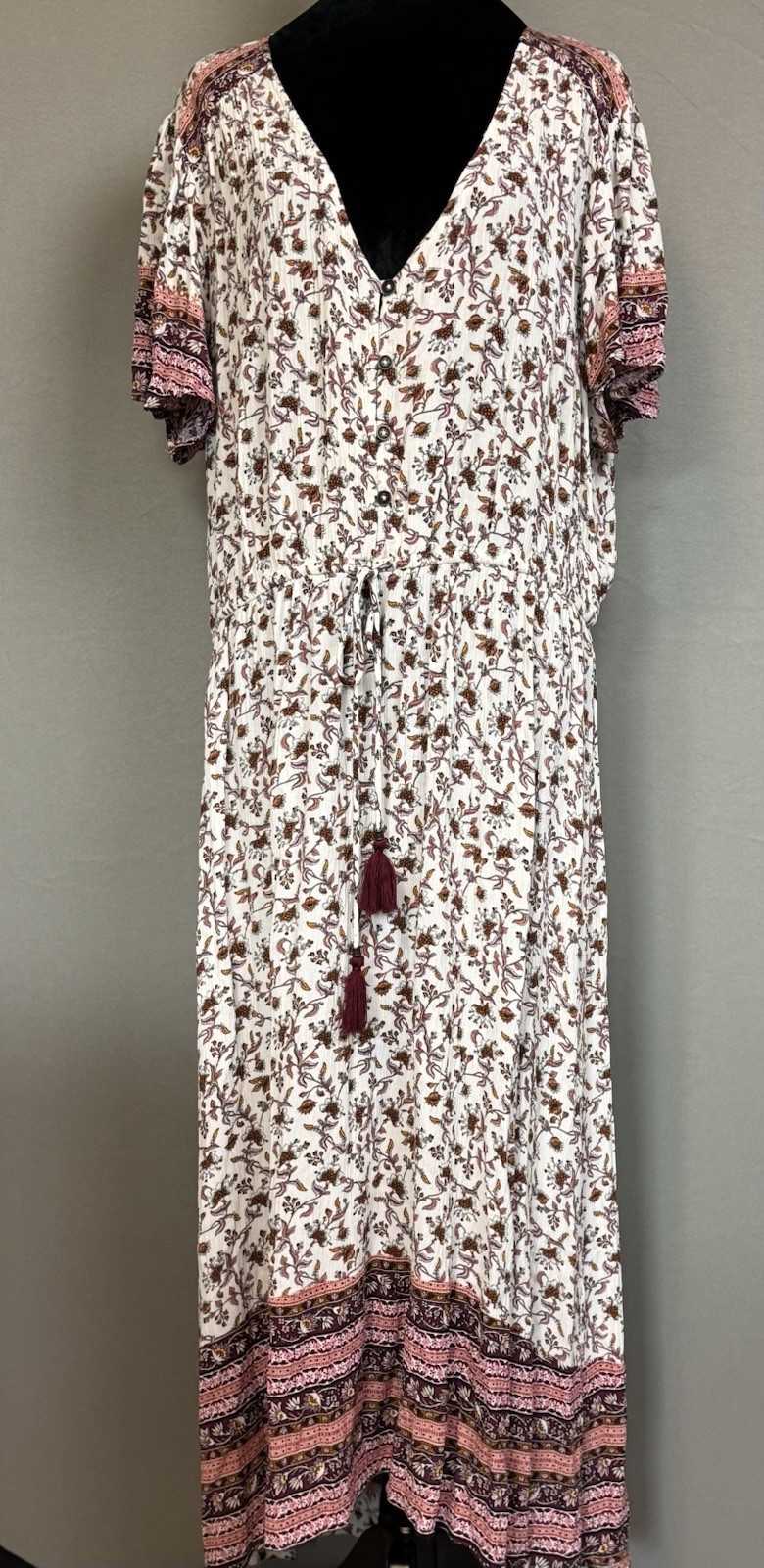 Knox Rose Women’s Midi Dress Floral Print, Cream, Size XL