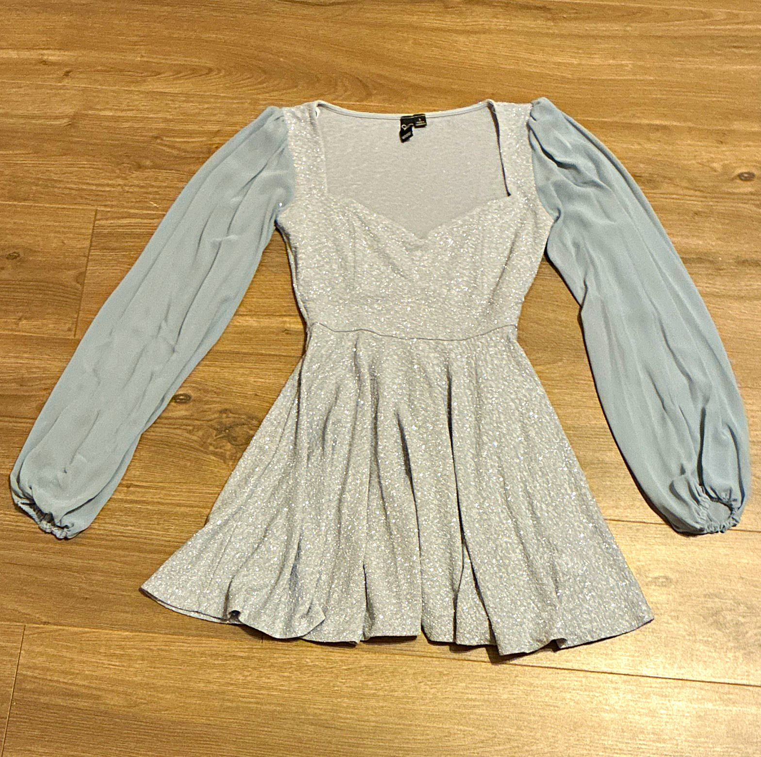 Windsor Women’s Light Blue Silver Glitter Fit & Flare Skater Dress, Size S