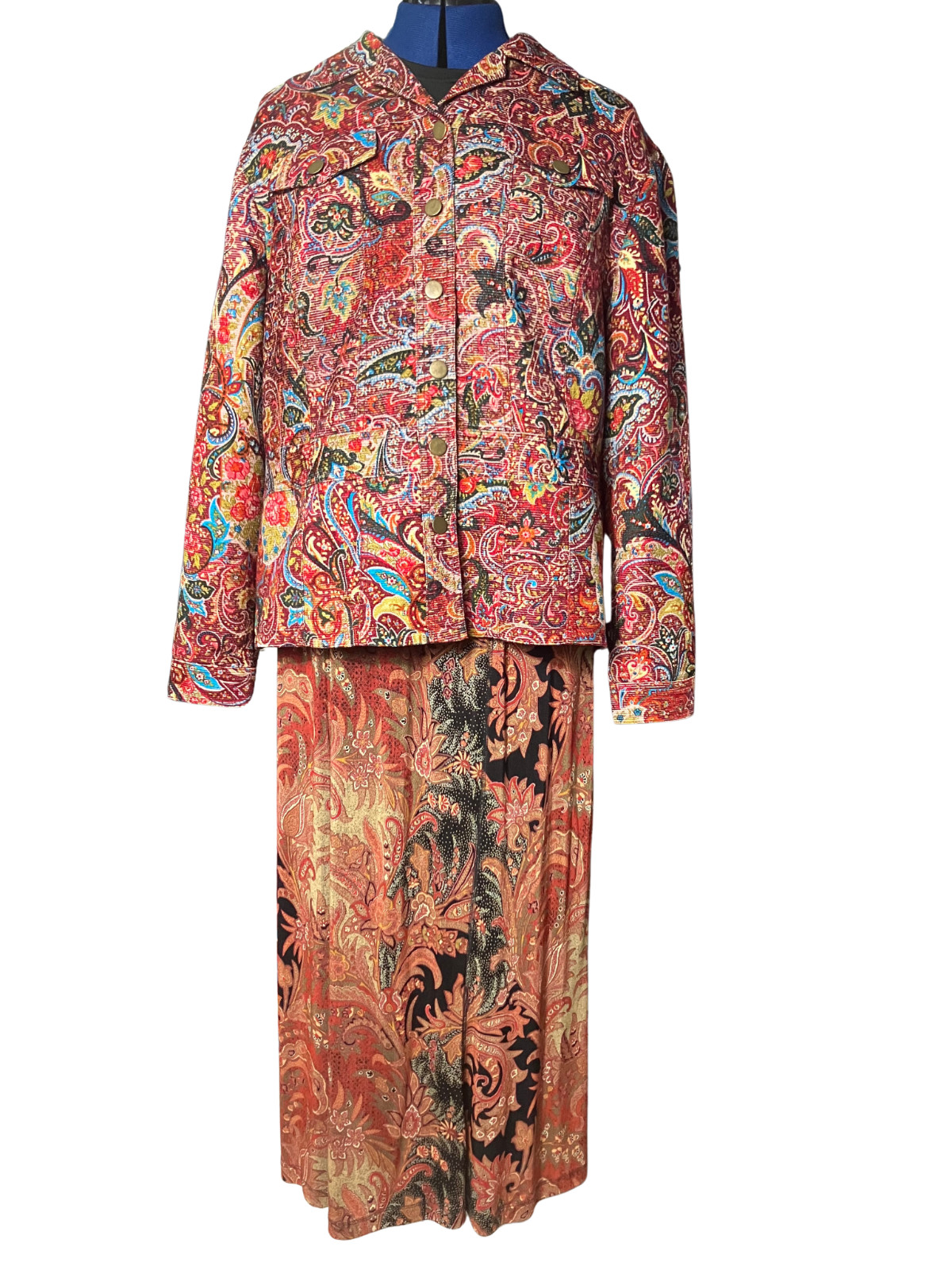 Coldwater Creek 2-Piece Paisley Jacket & Skirt Set PXL Boho Vintage Style USA