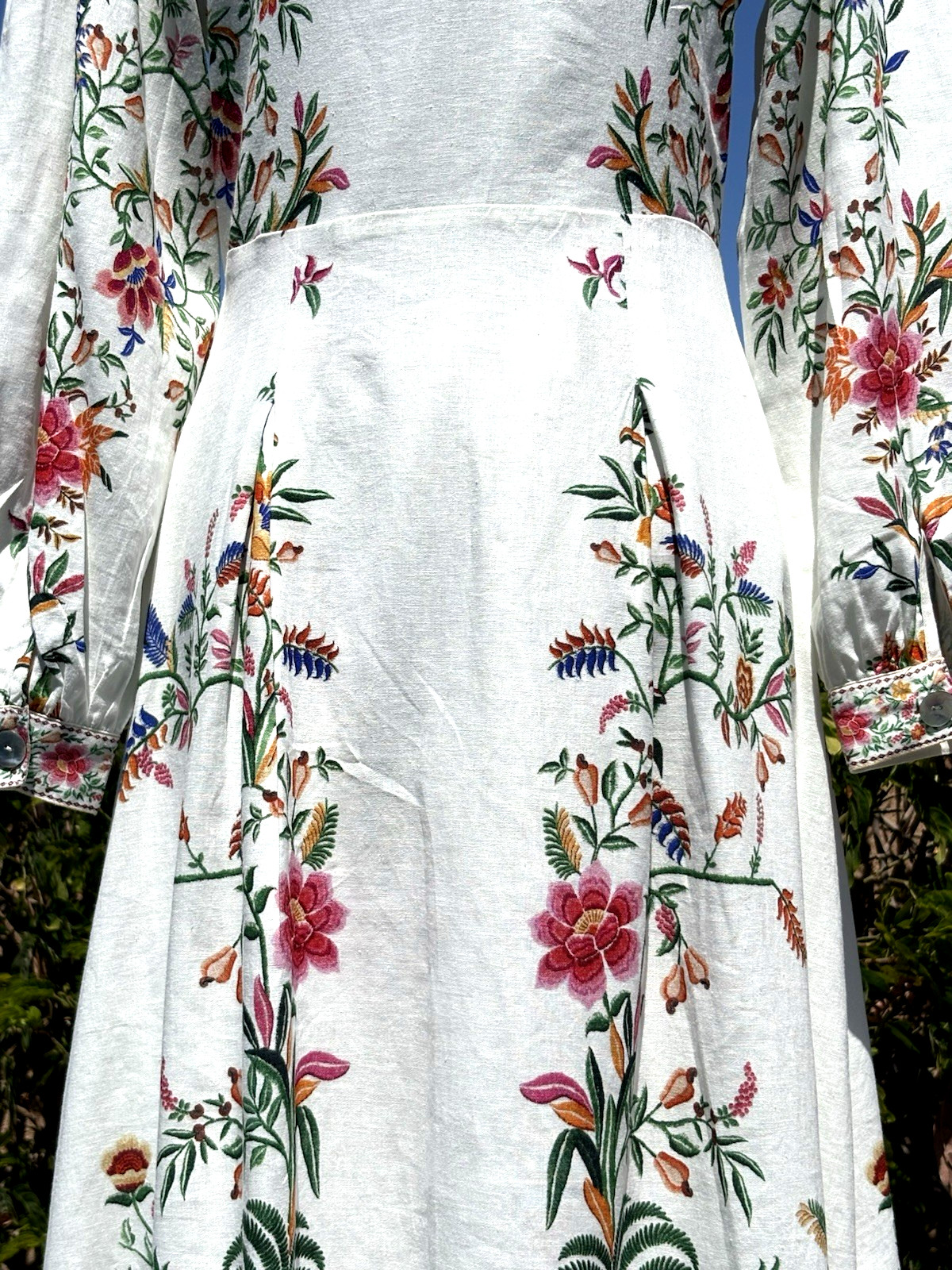 MAGASCHONI SZ M Multicolor Floral Print Linen Blend Button Front Maxi Dress-NWT
