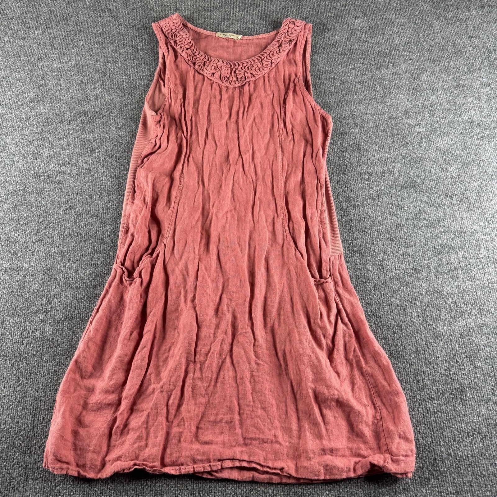 Lungo L’Arno Dress Womens L Red Linen Sleeveless Ruffle Neck Pullover Italy