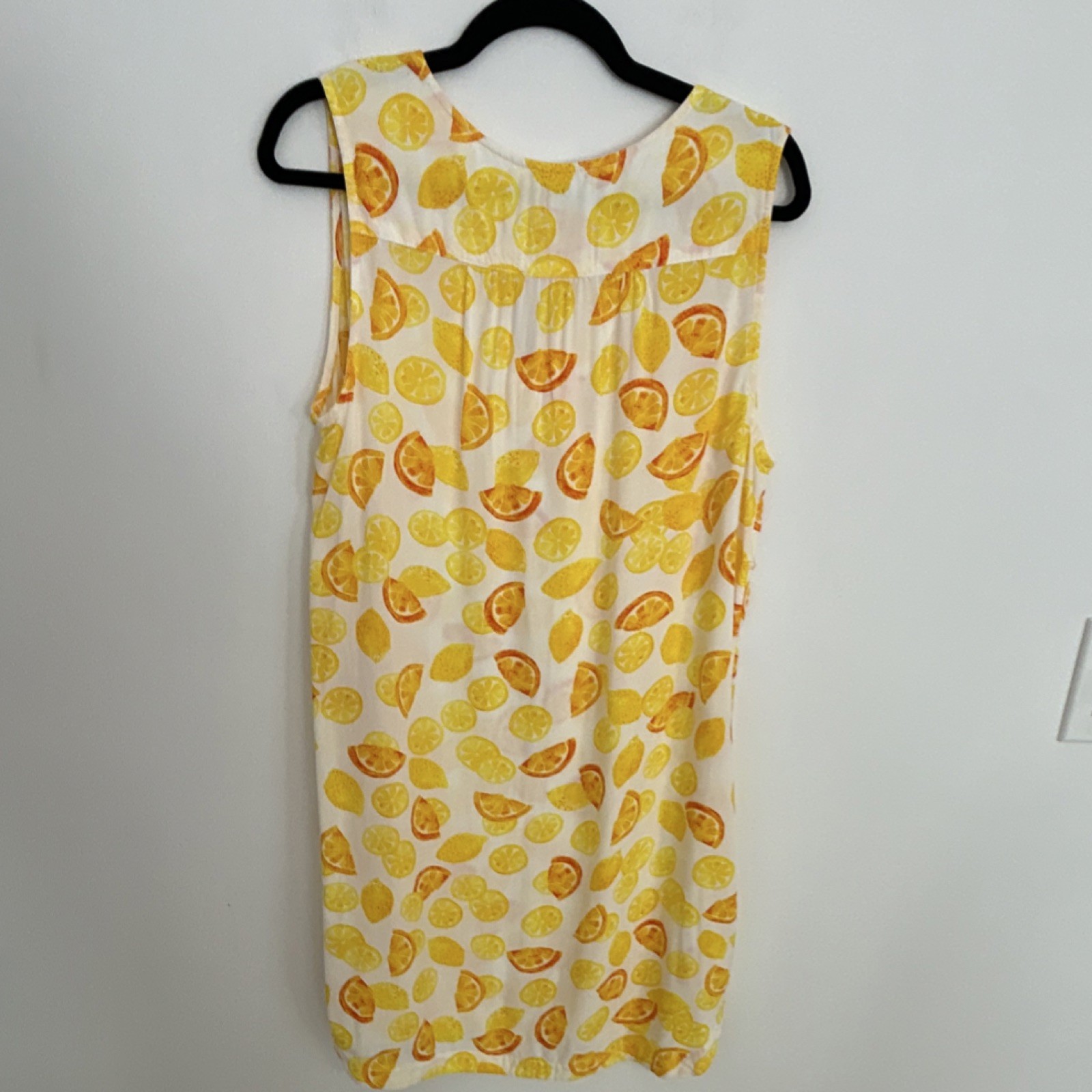Beach Lunch Lounge Fruit Print Shift Dress V-Neck Sleeveless Knee White L/G