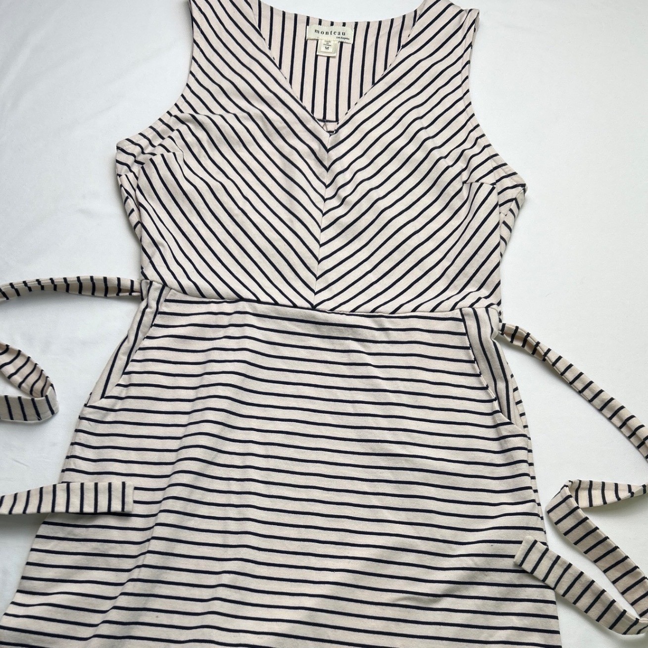 Monteau Womens Striped Sleeveless Mini Dress Cream Navy Size M Nautical Travel