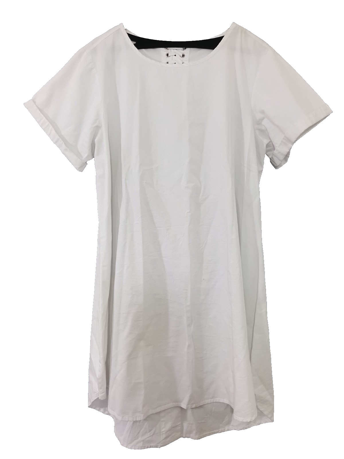 Given Kate Women’s White Shift Dress 2X Lace Up Back Short Sleeve High Low Hem