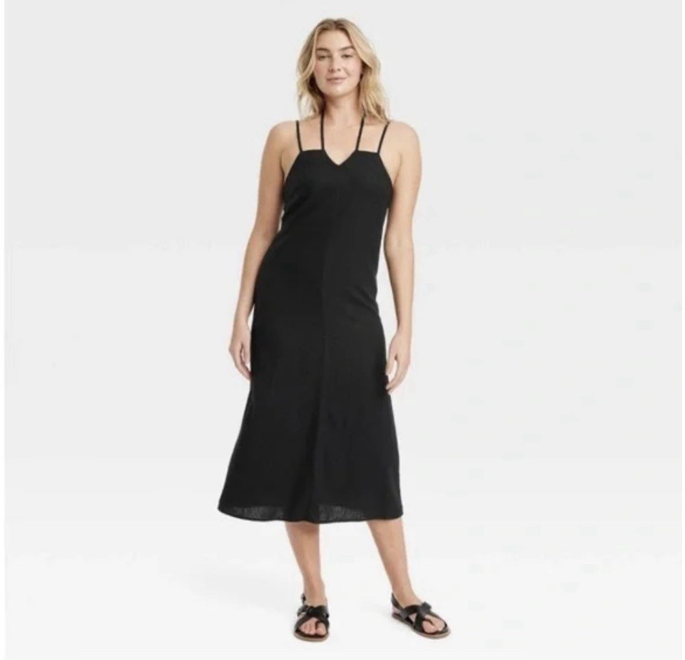 Universal Thread Women’s XL Dress Black Linen Midi Sundress New