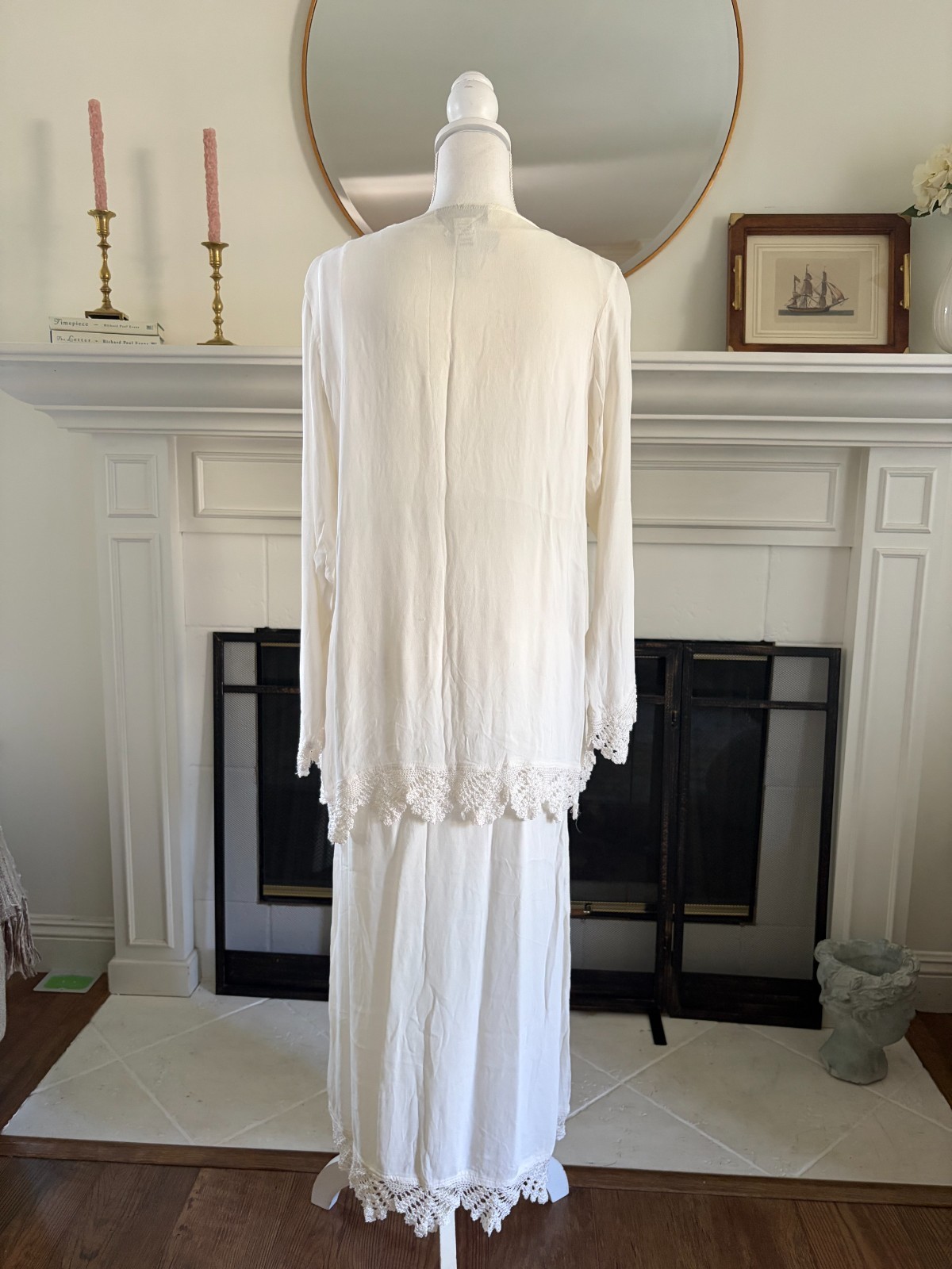 VTG Y2K 90’s Skirt, Camisole Blouse White Papillon Fairy Lace Sz L Embroidered