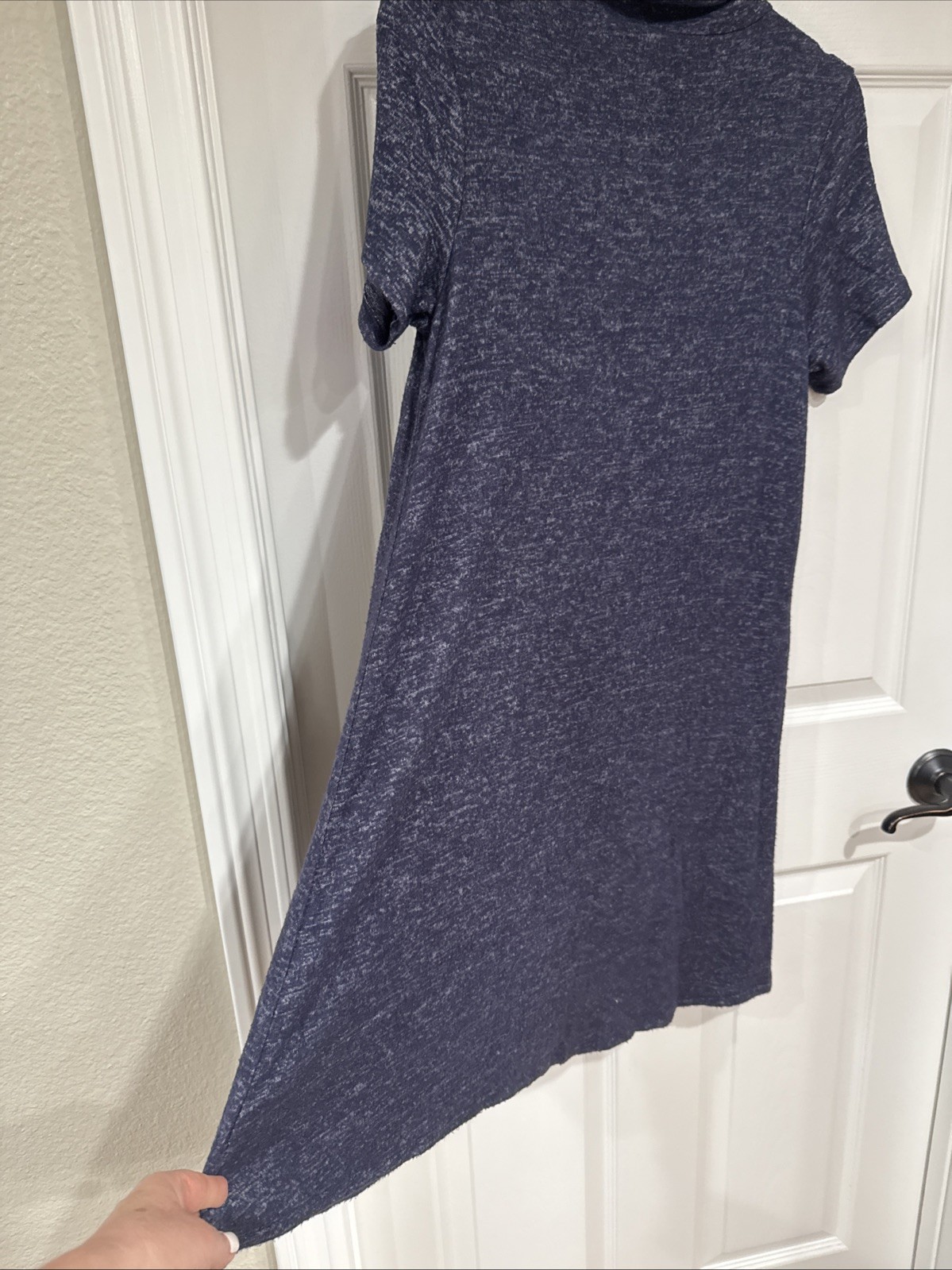 Bobeau MED Pullover Short Sleeve Knee Length Knit Dress Boho Blue Heathered EUC