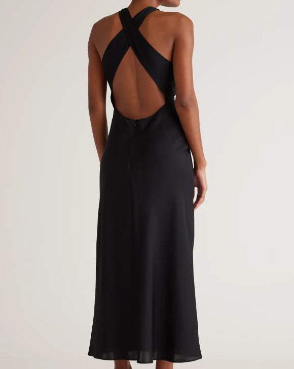Quince Women’s Washable Stretch Silk High Neck Midi Dress Black Size XS NWT