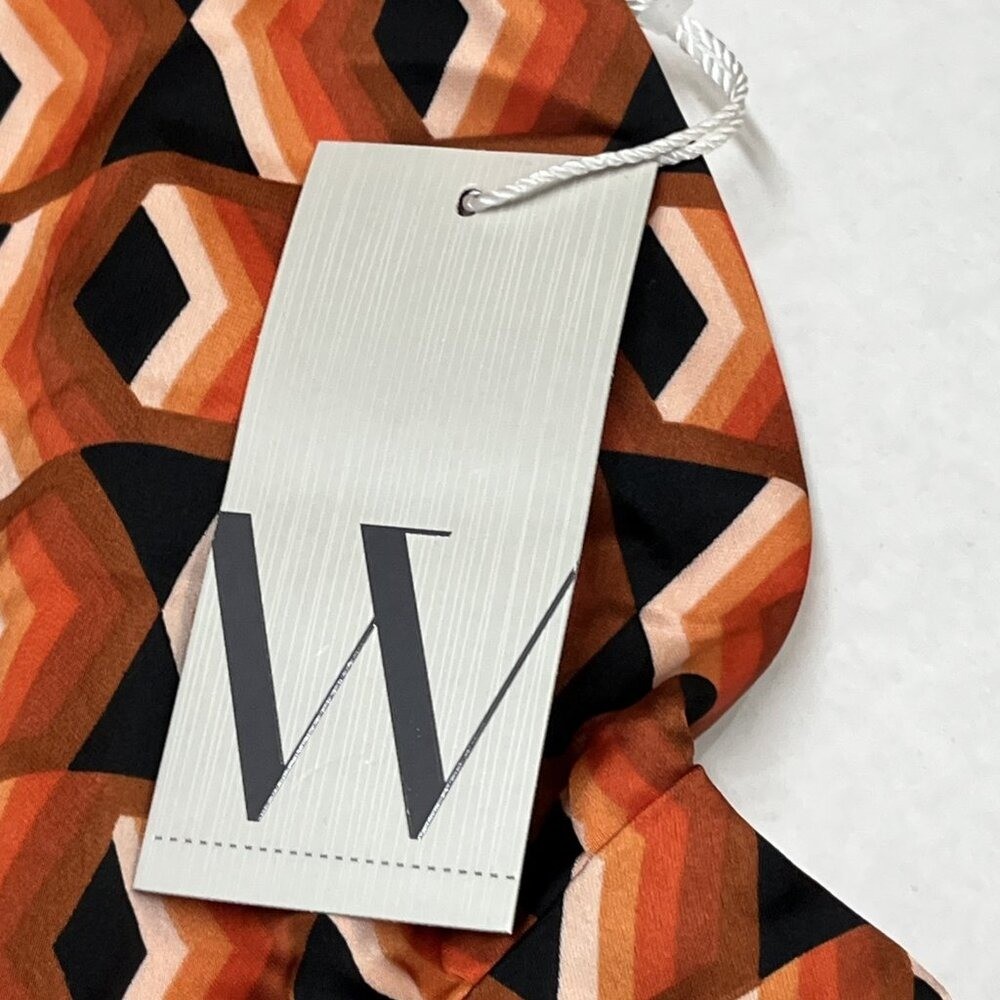 Worthington Dress Bold Geometric All Over Print Satin Midi Tie Neck Size 3X