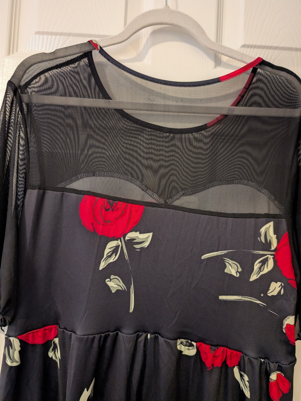 Black/Red Rose Print Maxi Short Sleeve Pull On Dress Size Shein Curve 2XL