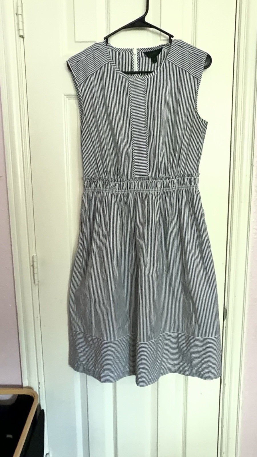 J.CREW Black/White Striped Seersucker Fit & Flare Smocked Dress Size 2