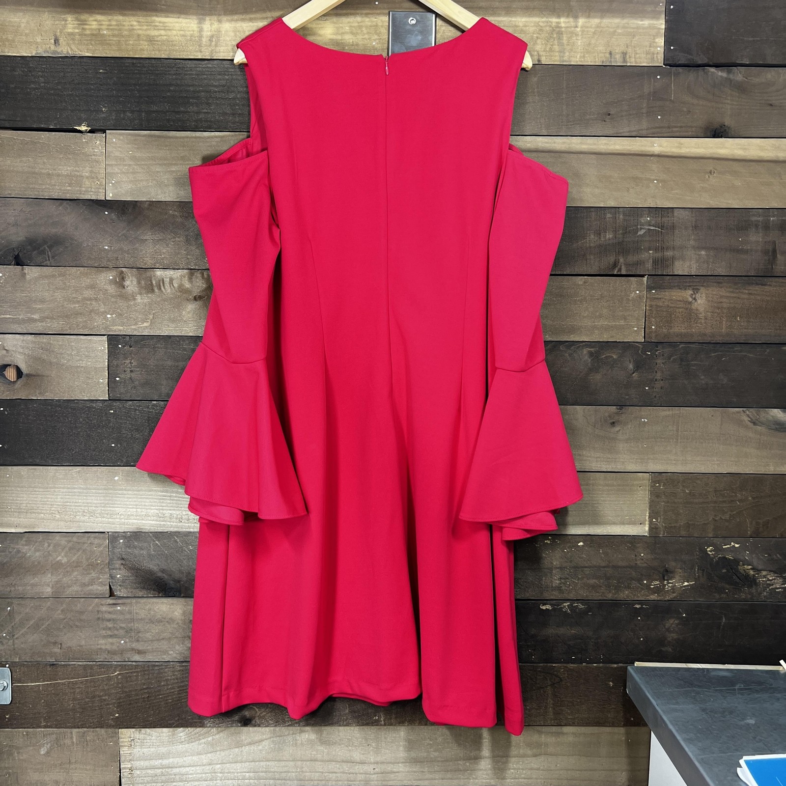 Lane Bryant Dress Womens 16 Pink Cold Shoulder Ruffle Bell Sleeve Knit
