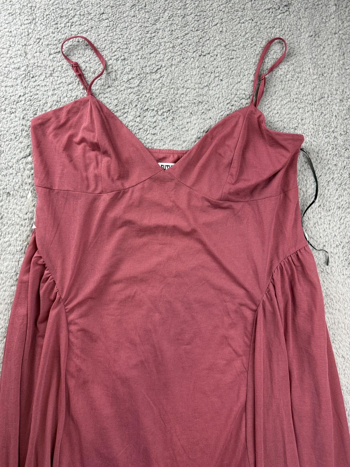 Future Collective Dress Womens Large Pink Ruffle Hem Spaghetti Strap Midi Flowy