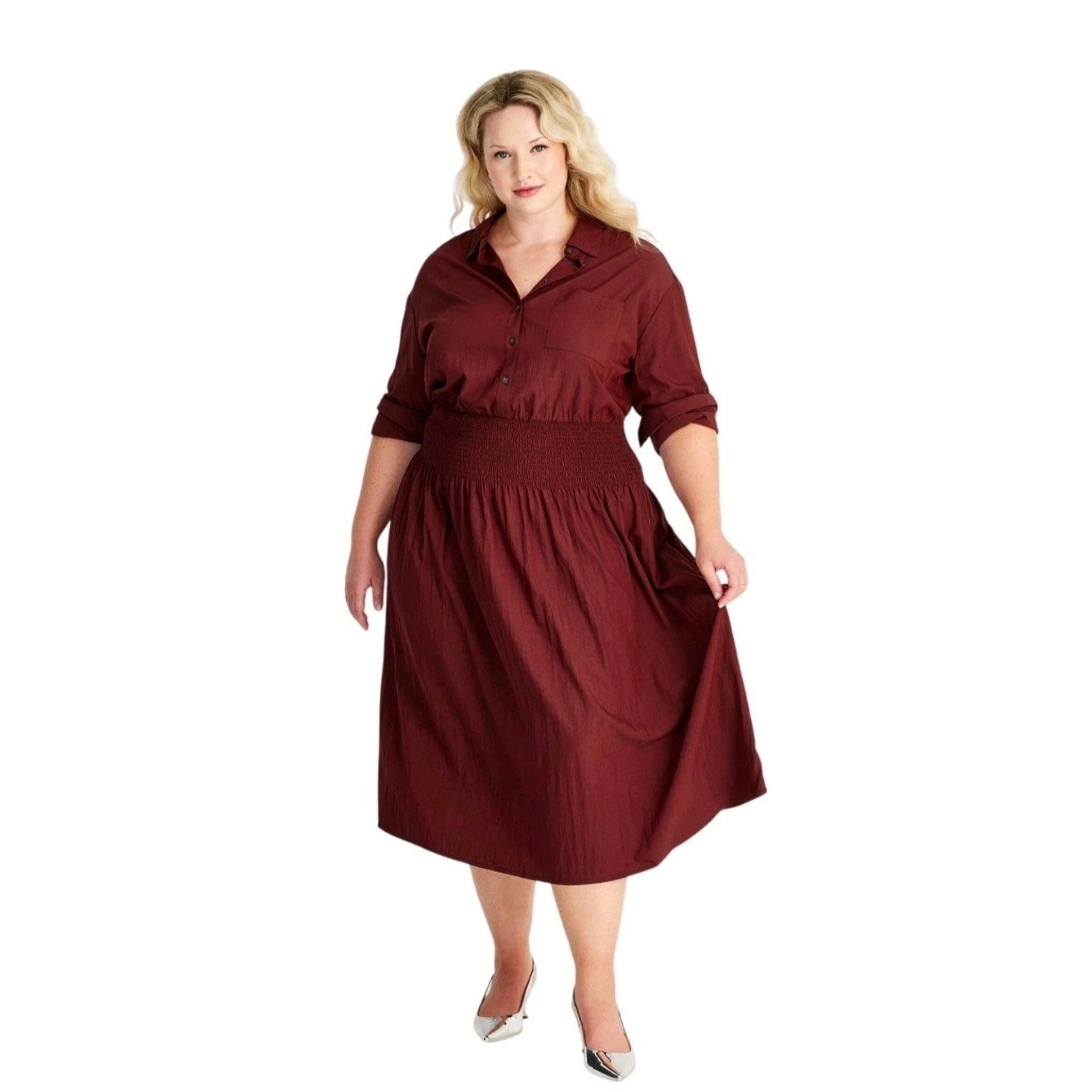 Women’s Collared Long Sleeve Burgundy Midi Dress Future Collective Size XXL