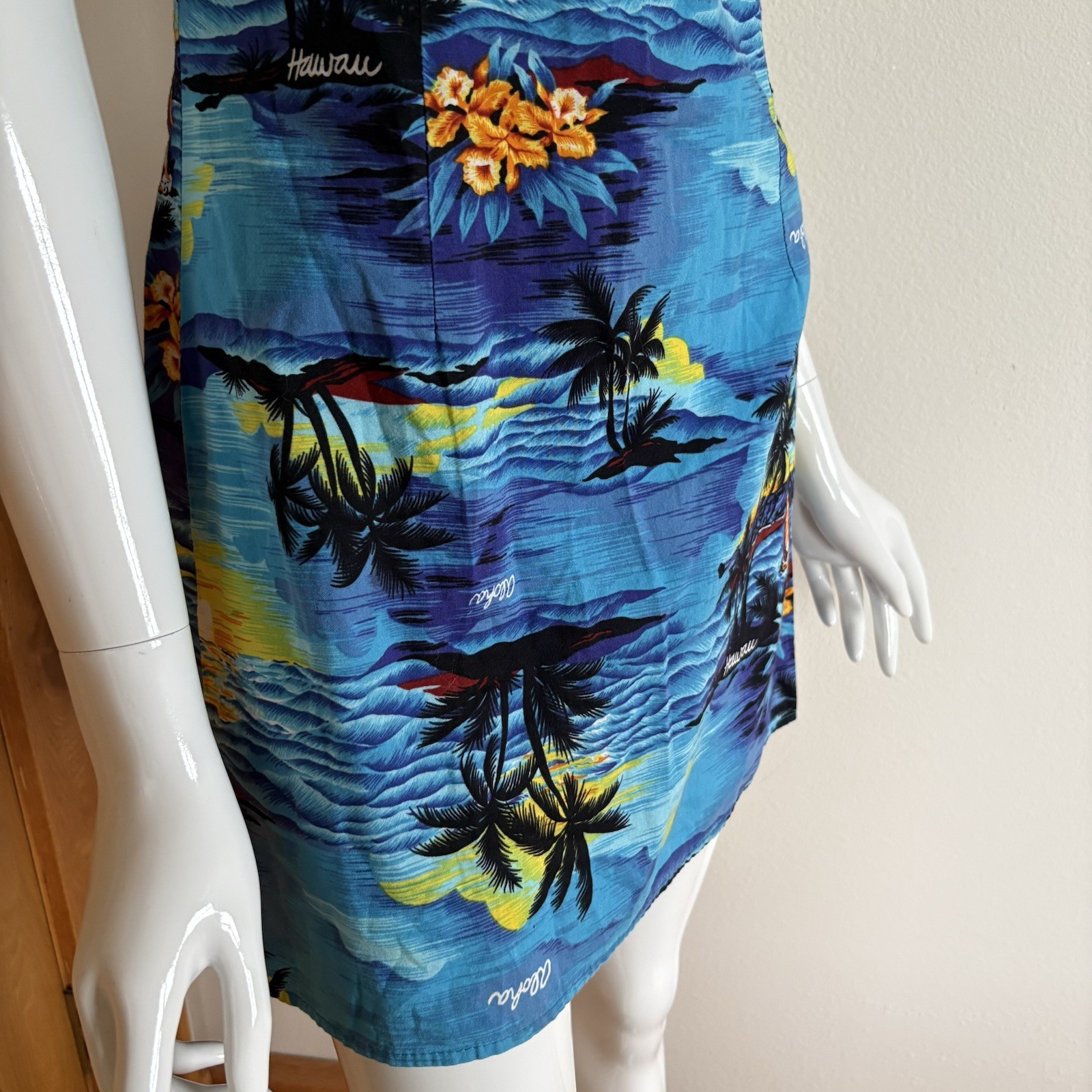 Royal Creations Style Hawaii Aloha Tropical Sunset Print Mini Dress Blue