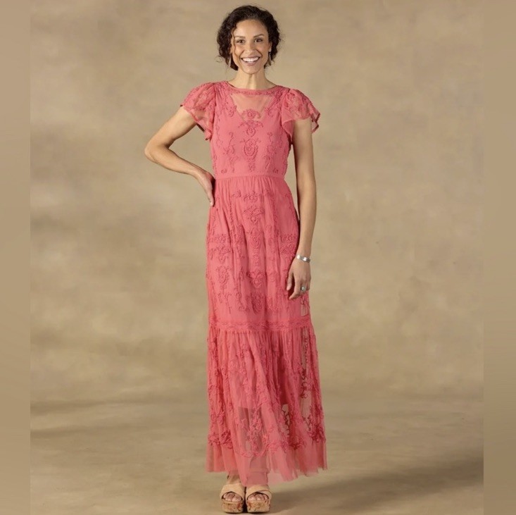 NEW Sundance Catalog Rose Pink Coral Mayfield Embroidered Lace Dress Formal XXL