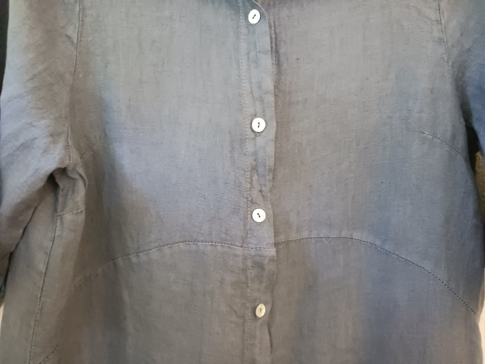 Made in Italy Sz 42″ Steel Blue-Gray 100% Linen Long Shirt Dress Shell Buttons