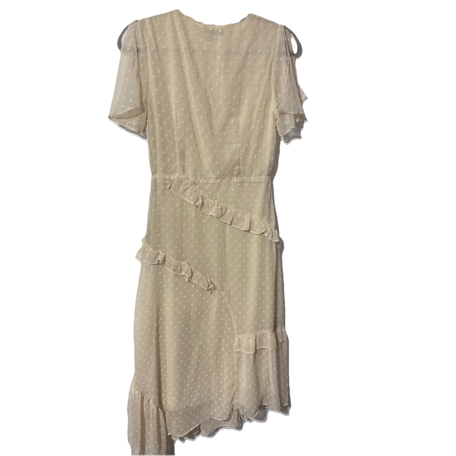 Lulus Cream Swiss Dot Ruffle Flutter Sleeve High Low Midi Dress Ivory Size S