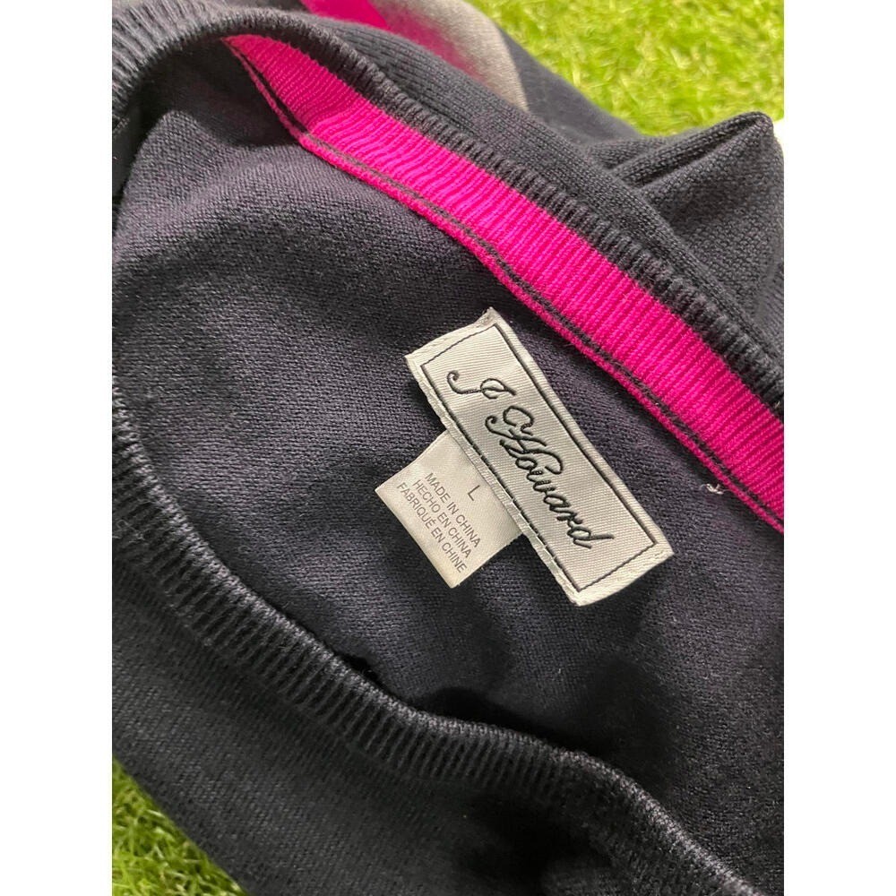 J. howard Black Knit Dress with Pink and Gray Stripes, Size Large