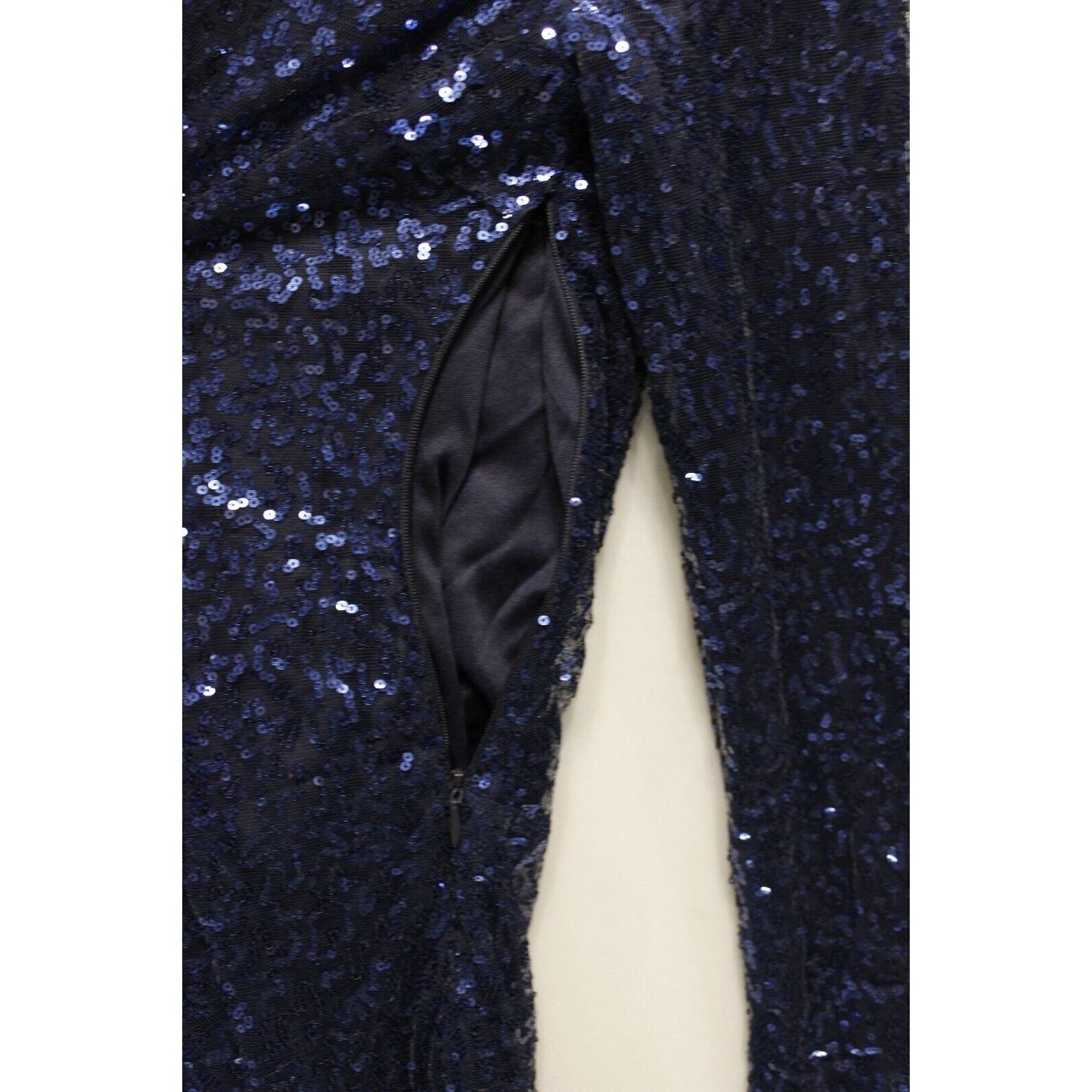 Club L Bodycon All Over Sequin Short Dress Women 8 Open Cowl Back Side Zip Blue