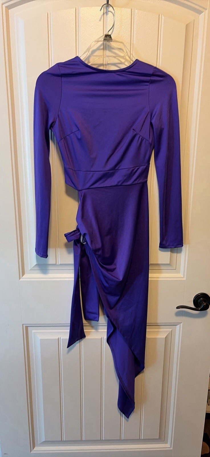MONACO Women’s Solid Purple Wrap V-Neck Long Sleeve Stretch Midi Dress sz S