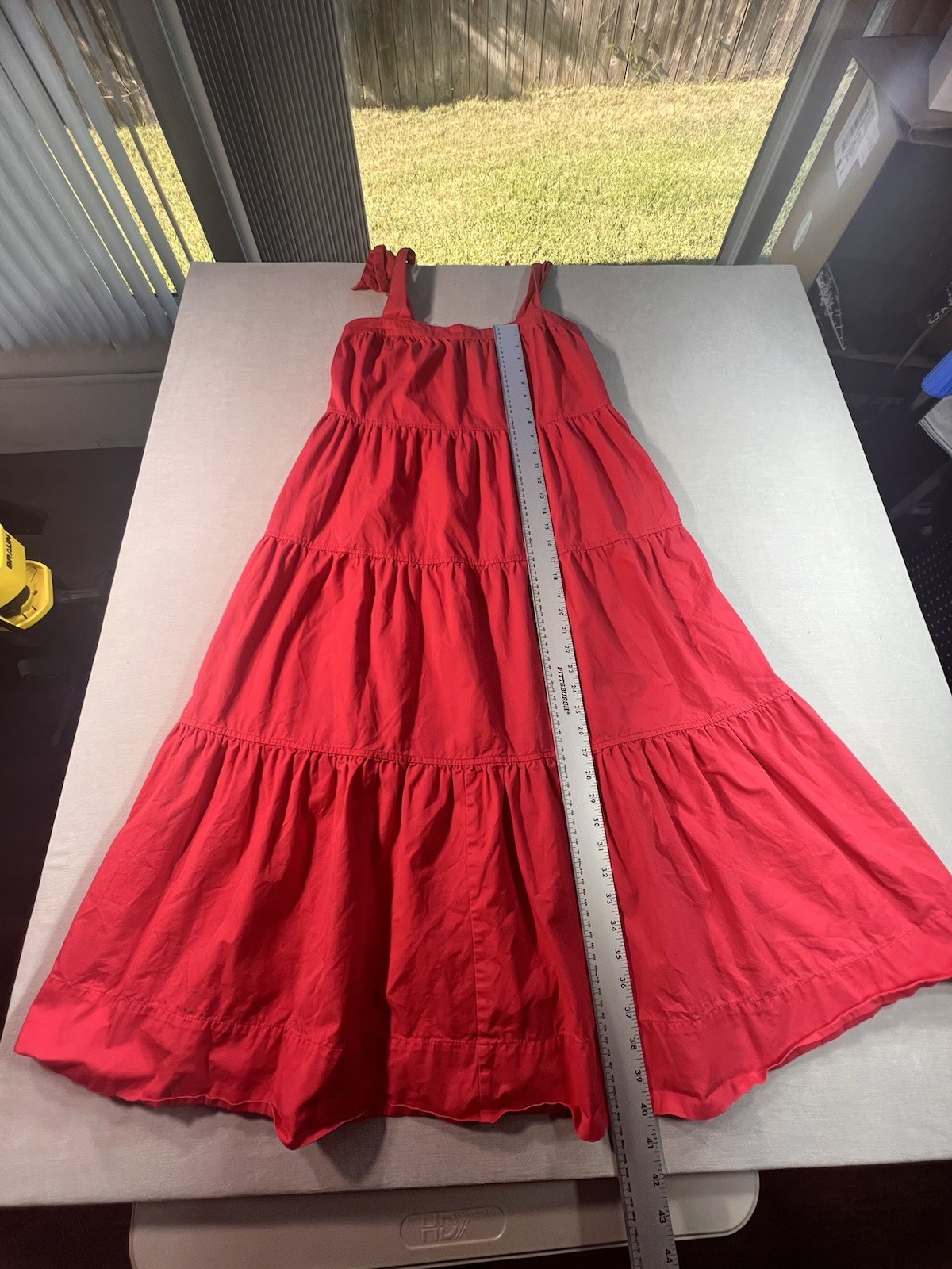 Free Assembly Women’s Red Solid Square Neck Tiered Midi Maxi Sundress Size S