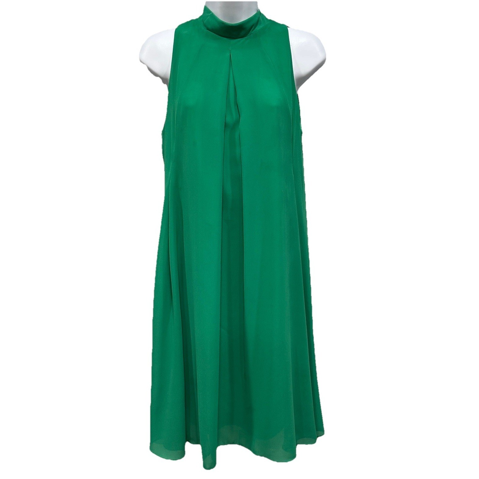 Robbie Bee Dress Women’s Size 6 Green Sleeveless Lined Pull On Back Tie Pleated