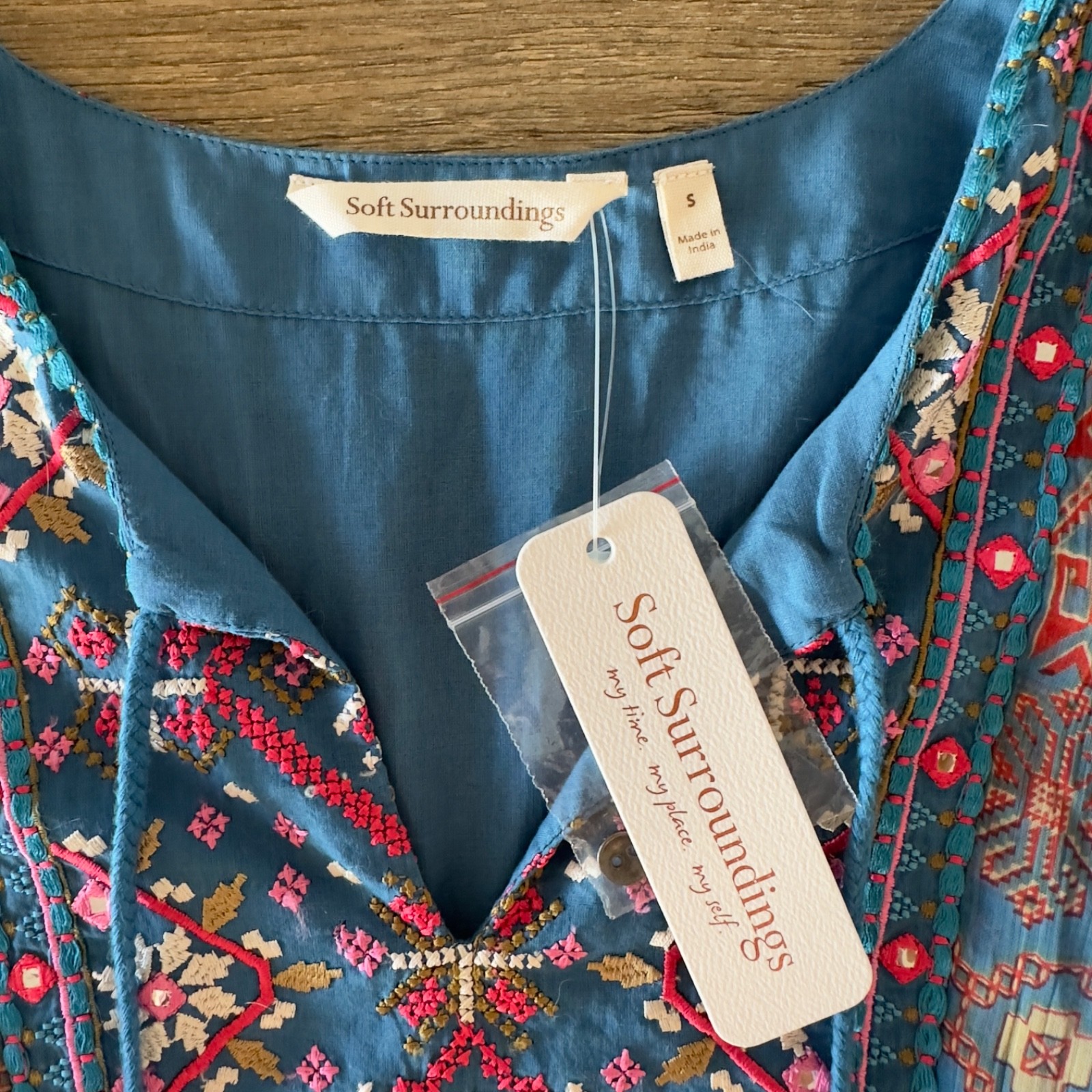 NEW Soft Surroundings Mirapani Dress-Embroidered Beaded Boho Floral Maxi-Size S