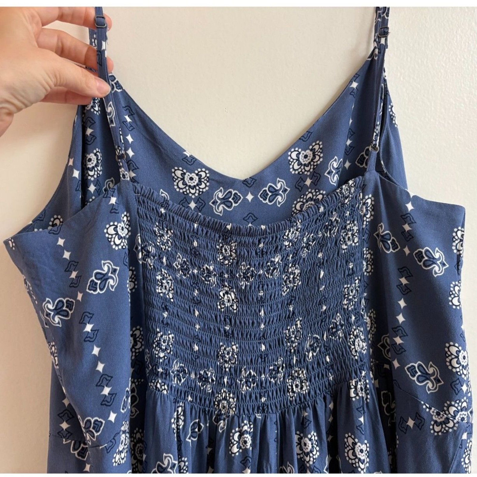 Gap Blue Bandana Floral Cami Mini Sundress L Rayon Boho A Line Skater Dress