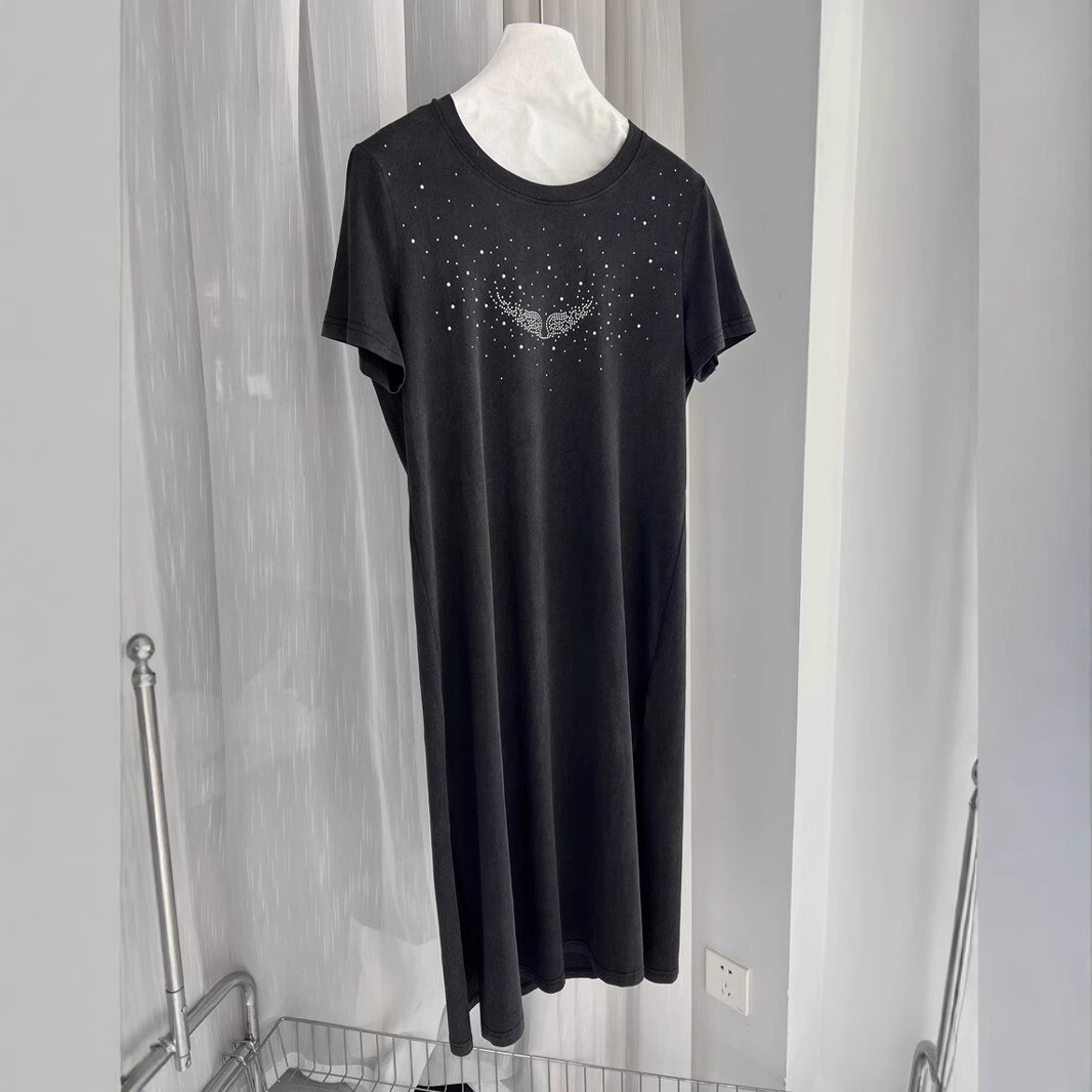Women Zadig & Voltaire Cotton Classic Hot Fix Wings Rhinestone T Long Dress XS-L
