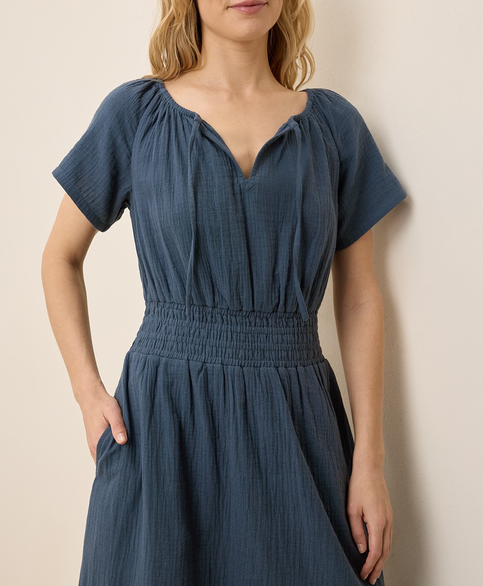 Pact Women’s Coastal Double Gauze Boho Midi Dress Large French Navy
