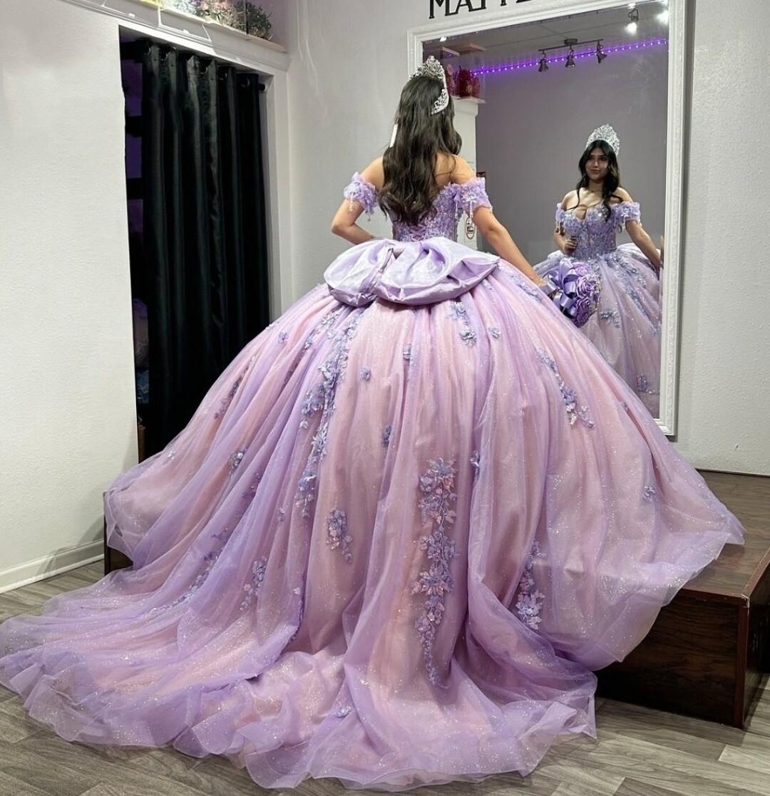 Lavender Quinceanera Dresses Party Glitter 3D Flowers Sweet 15 16 Ball Gowns