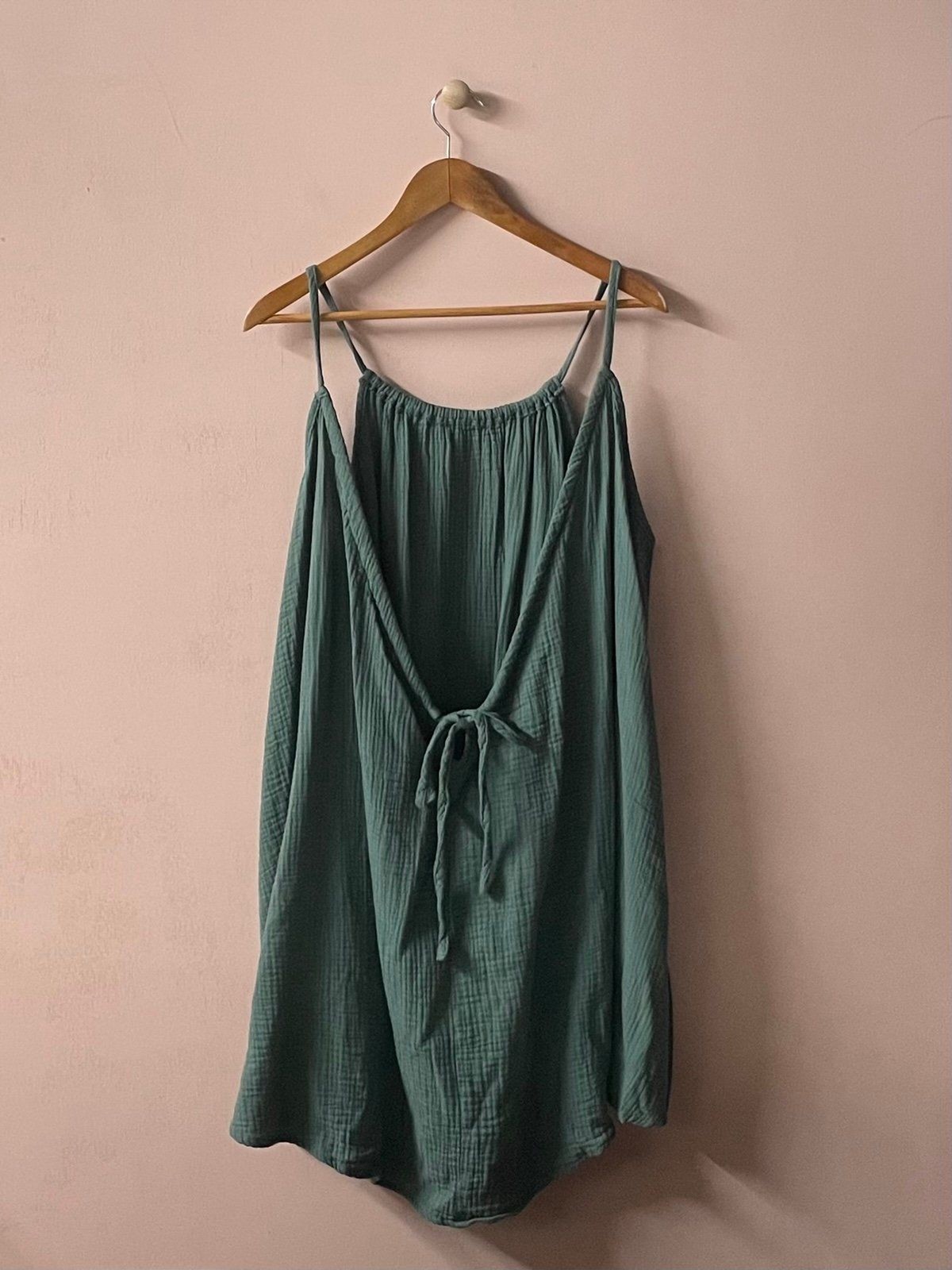 SHEIN Curve Green Gauzy Mini Dress w/ Tied U-Back