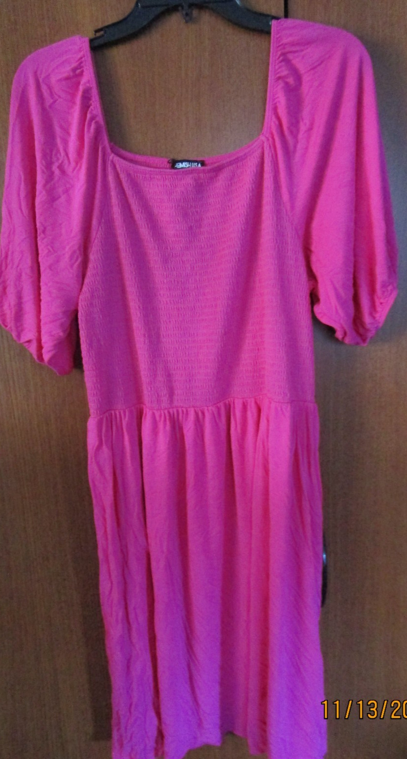 Heimish USA Pink Smocked Peasant Dress Sz 1X Fabric Tag Missing Bust 39 + L 34.5
