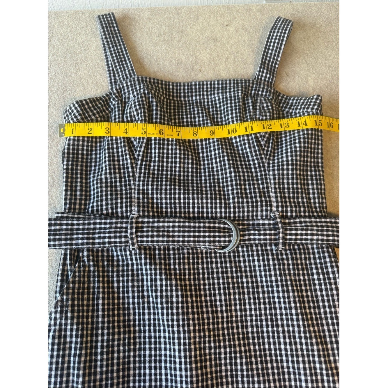 Hollister Black and White Gingham Belted Midi Dress