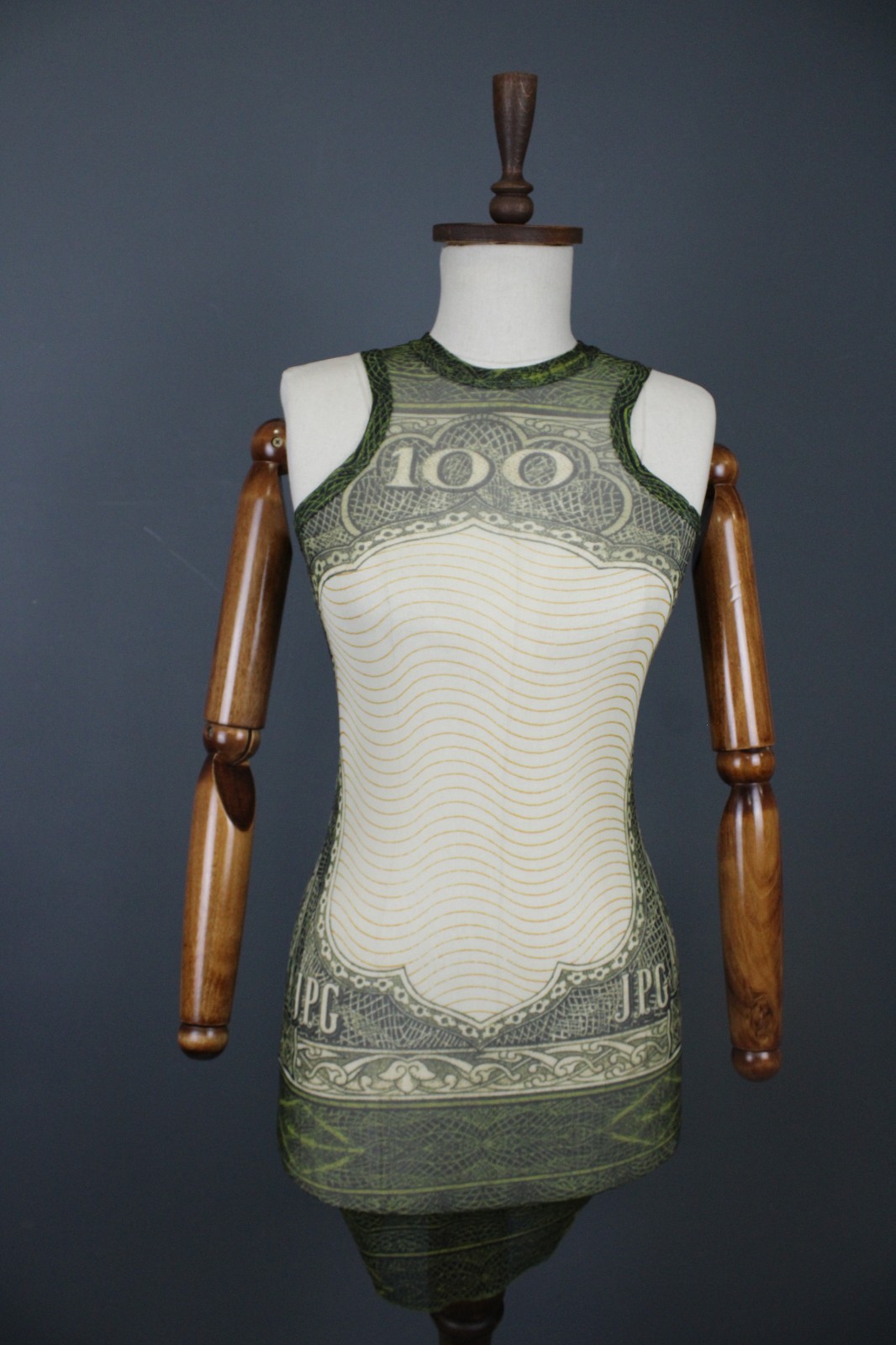 JEAN PAUL GAULTIER Multicolor Banknote Money Print Mesh Tank Mini Dress Size M