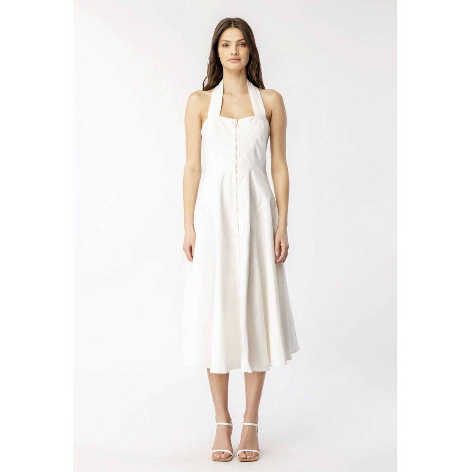 Bardot Women Ivory Cotton Halter Sleeveless Utility Midi Summer Dress Size US 2