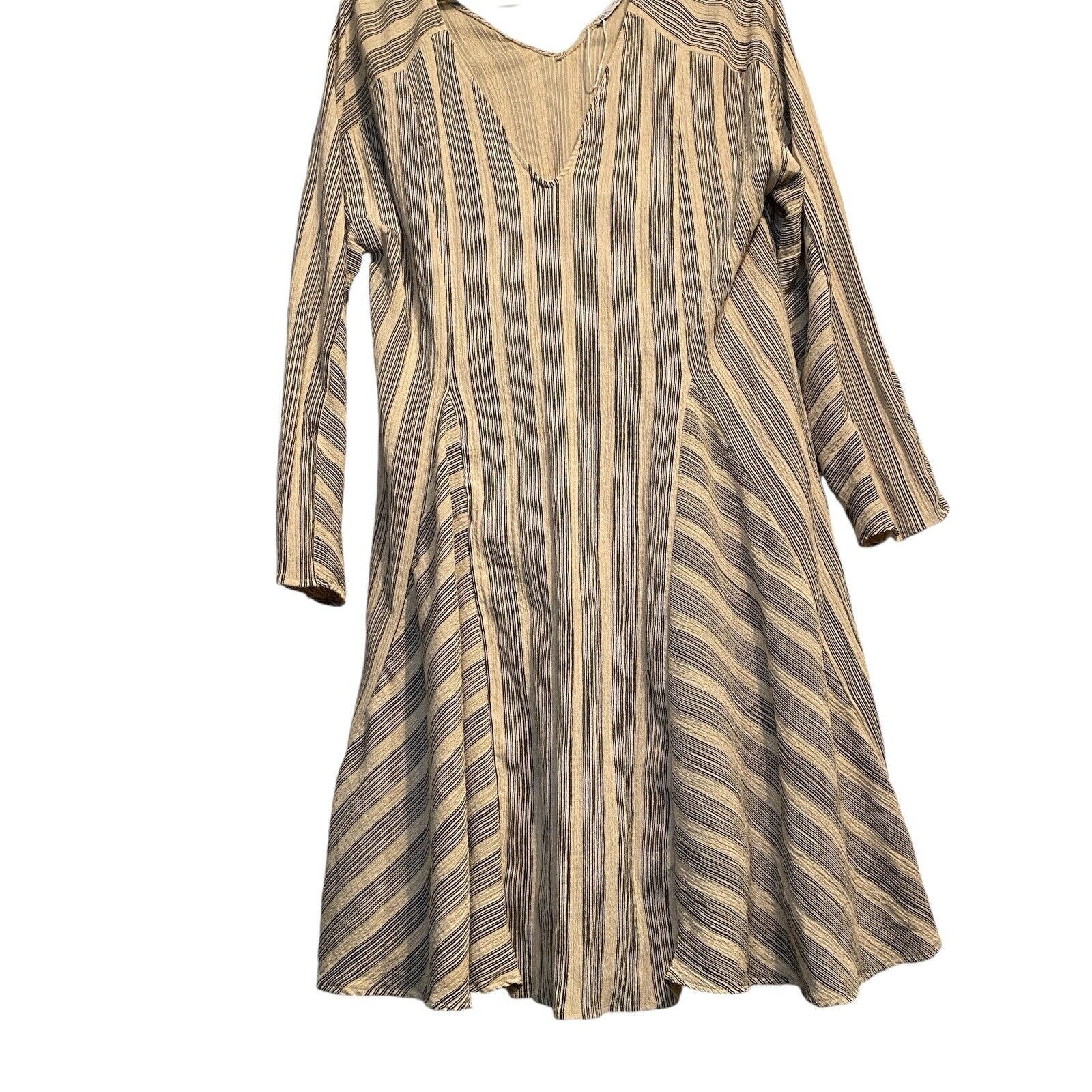 ZARA Size Small Striped Gauzy Ribbed Paneled Long Sleeve Double V-Neck Dress