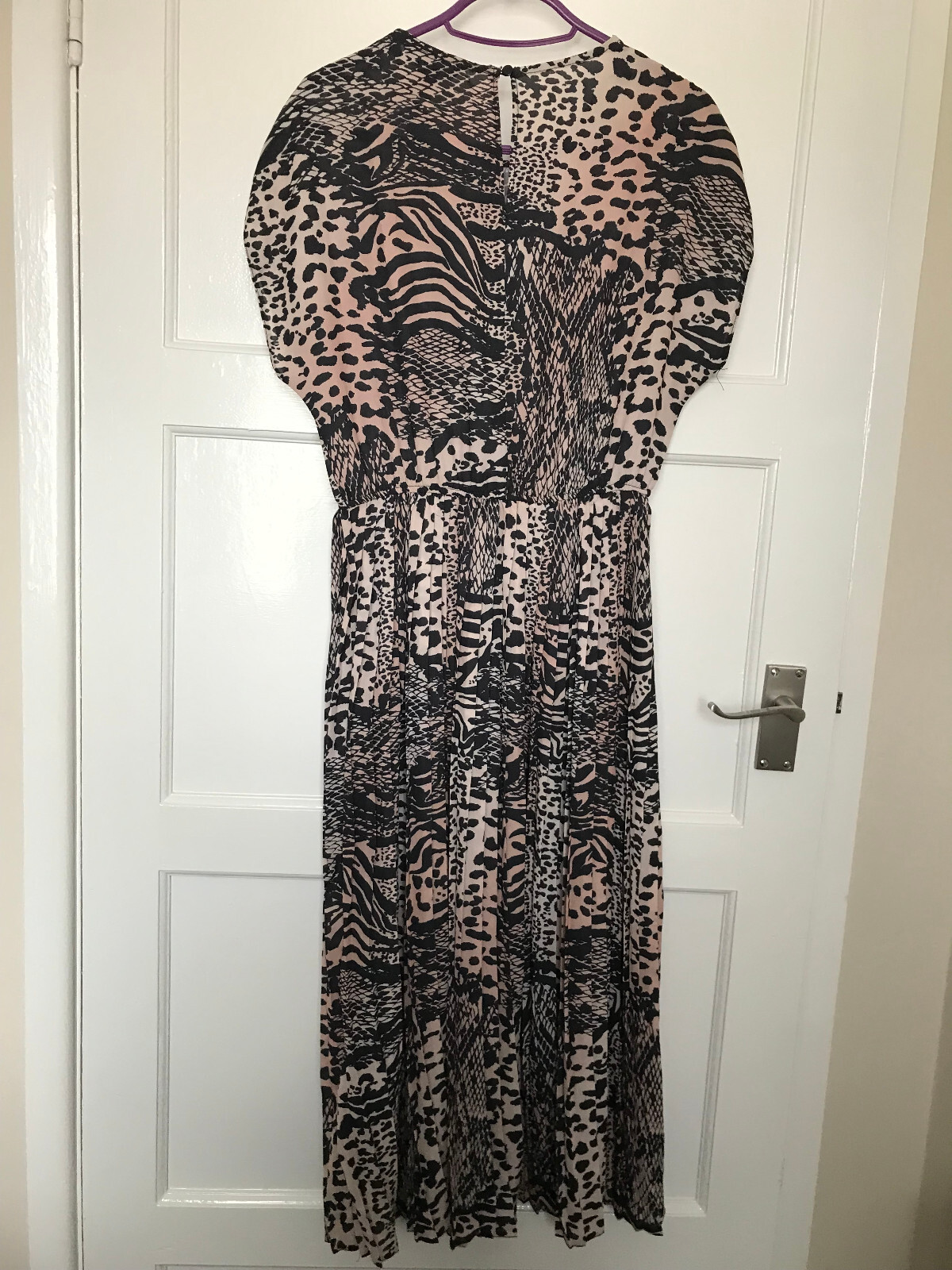 New Look Brown Black Animal Print Sleeveless Satin A Line Pleated Dress UK 10
