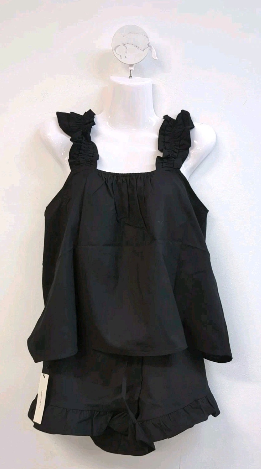 Commense Non Stretch Pure Cotton Ruffle Shorts Set Size Small Black