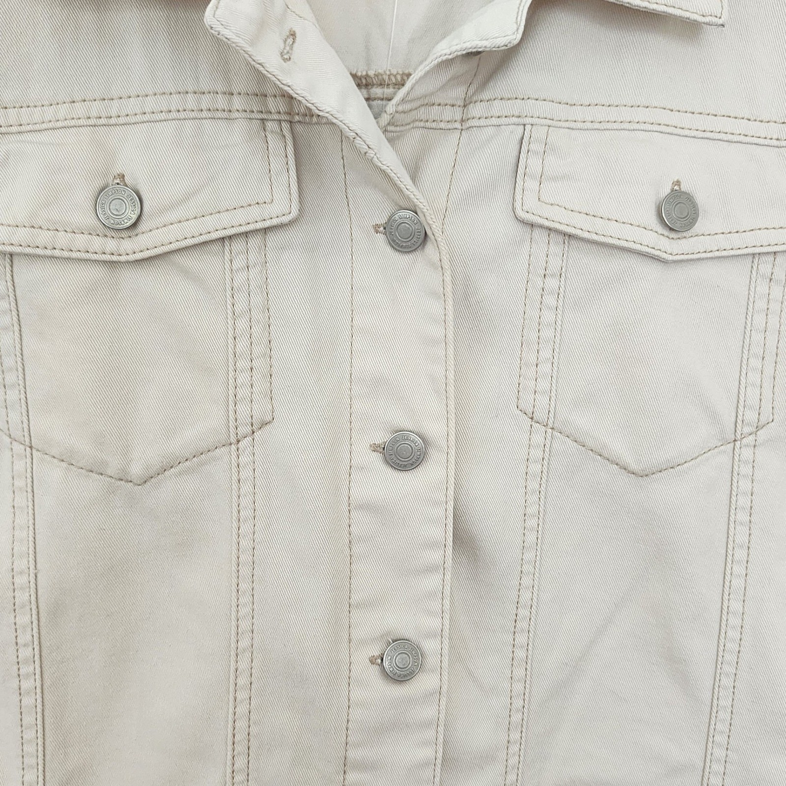 Jessica Simpson Cream Denim Mini Dress Medium Button Front 100% Cotton Preppy