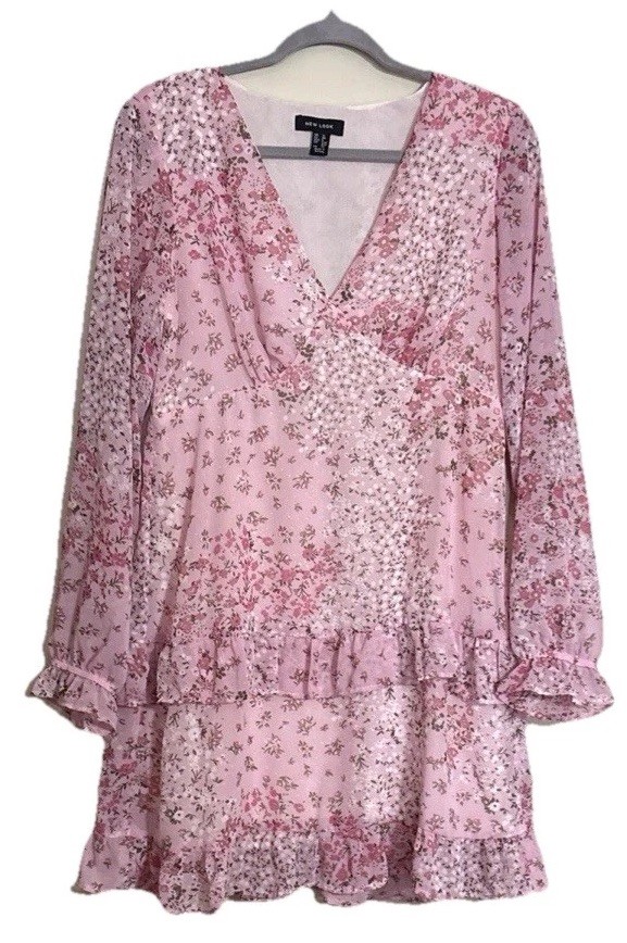 New Look Curves Women Babydoll Bell Sleeve Floral Midi Dress Size 8 Cottagecore