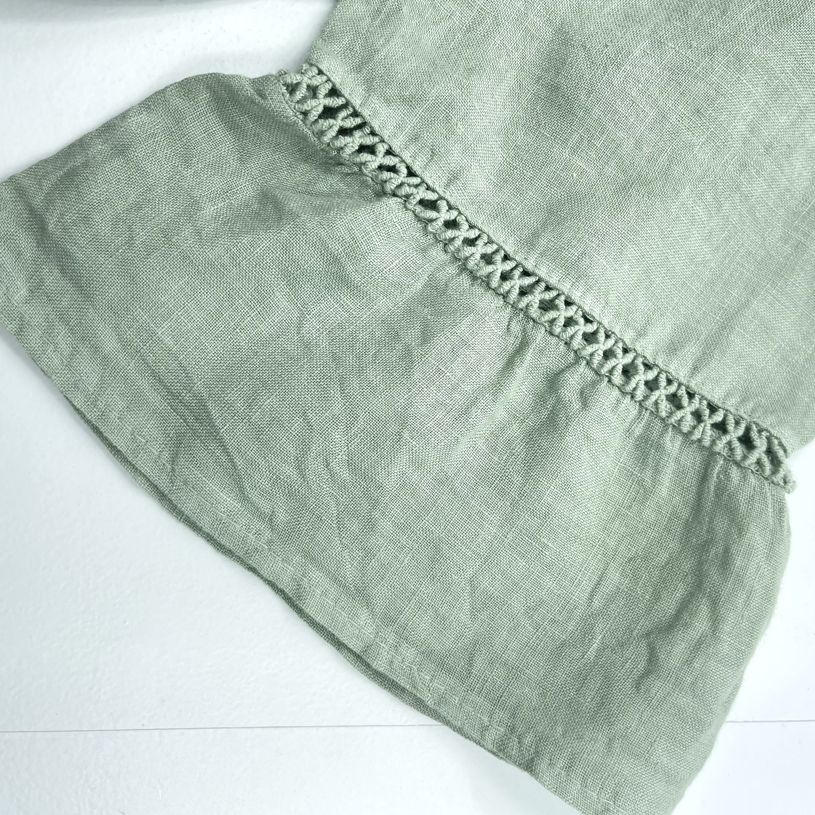 LUNGO L’ARNO 100% Italian Linen Tiered Dress Sage Green 3/4 Sleeve Size Large